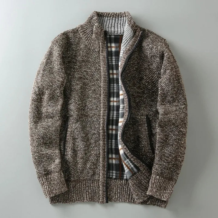 Colton - Men's Waffle-Knit Zip Cardigan with Contrast Collar