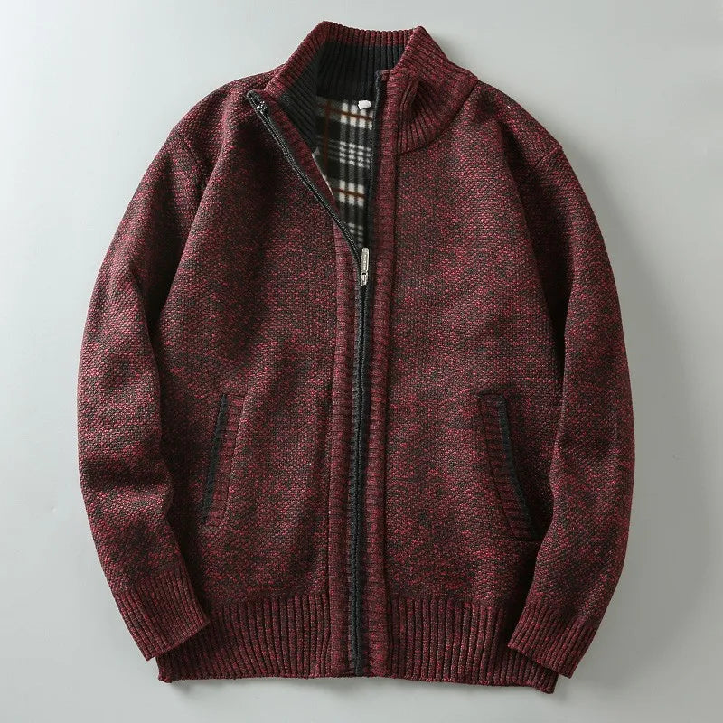 Colton - Men's Waffle-Knit Zip Cardigan with Contrast Collar