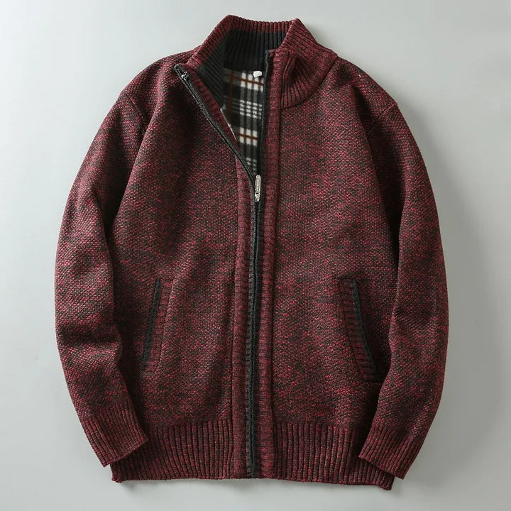 Colton - Men's Waffle-Knit Zip Cardigan with Contrast Collar