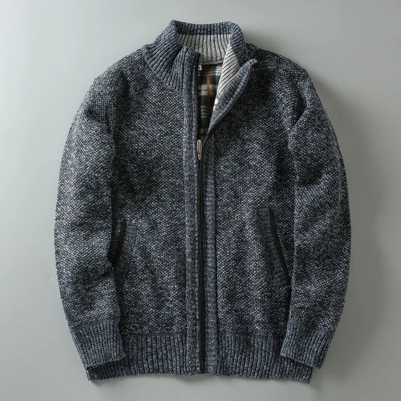 Colton - Men's Waffle-Knit Zip Cardigan with Contrast Collar