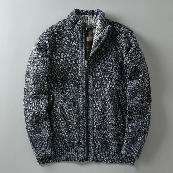 Colton - Men's Waffle-Knit Zip Cardigan with Contrast Collar