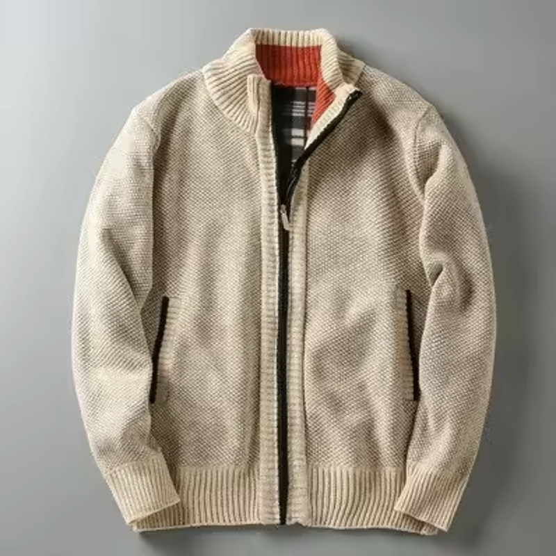 Colton - Men's Waffle-Knit Zip Cardigan with Contrast Collar