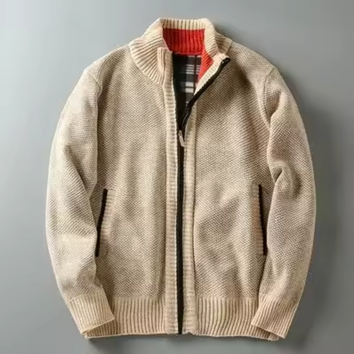 Colton - Men's Waffle-Knit Zip Cardigan with Contrast Collar