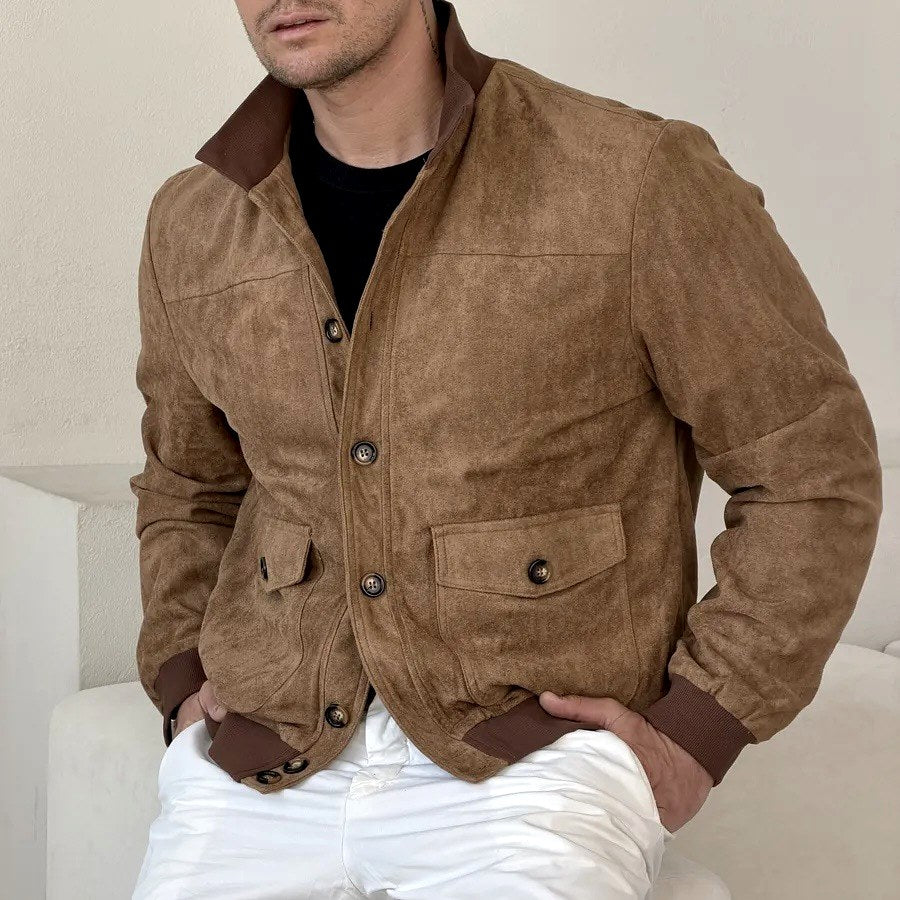 Conor - Men's Faux Suede Button-Front Bomber Jacket 1
