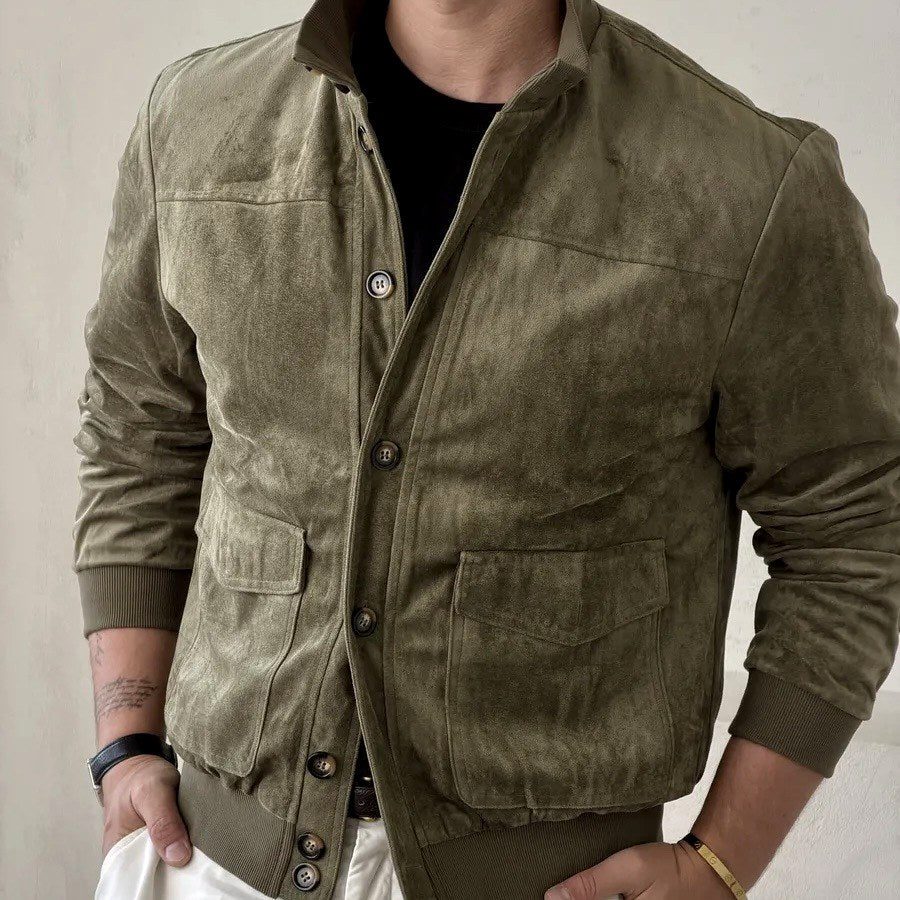 Conor - Men's Faux Suede Button-Front Bomber Jacket 2