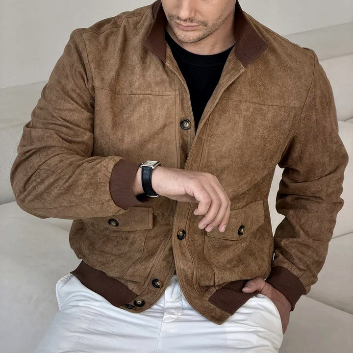 Conor - Men's Faux Suede Button-Front Bomber Jacket 3
