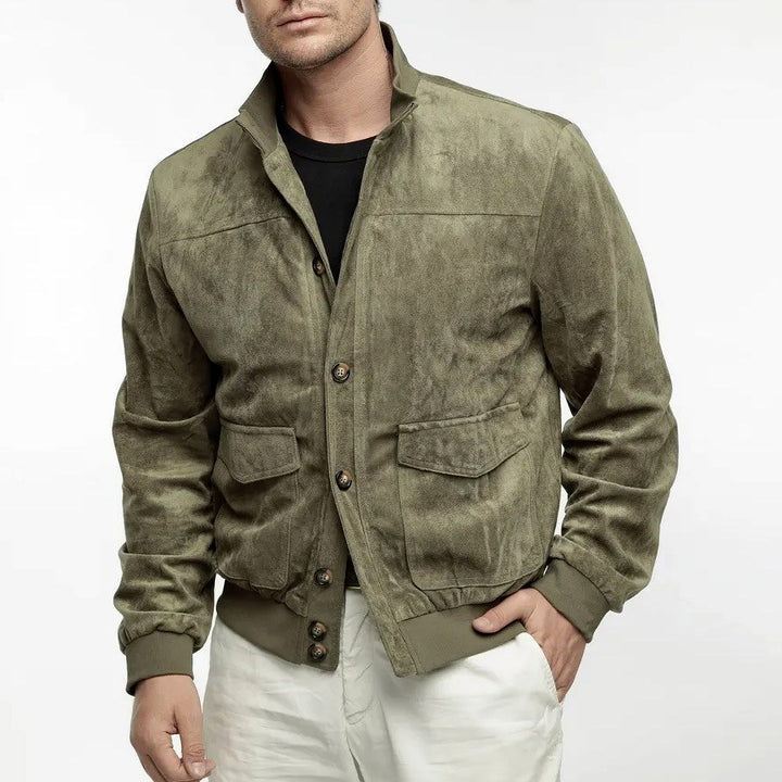 Conor - Men's Faux Suede Button-Front Bomber Jacket 4