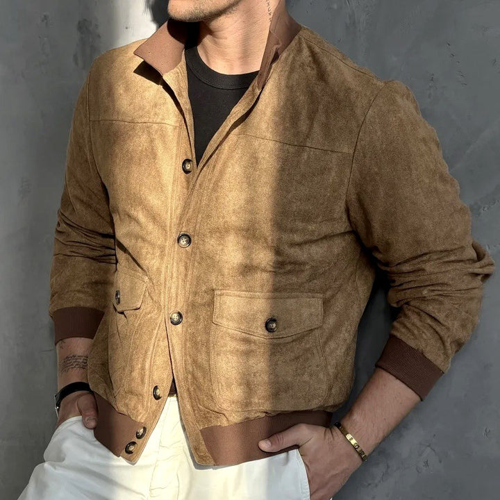 Conor - Men's Faux Suede Button-Front Bomber Jacket 5
