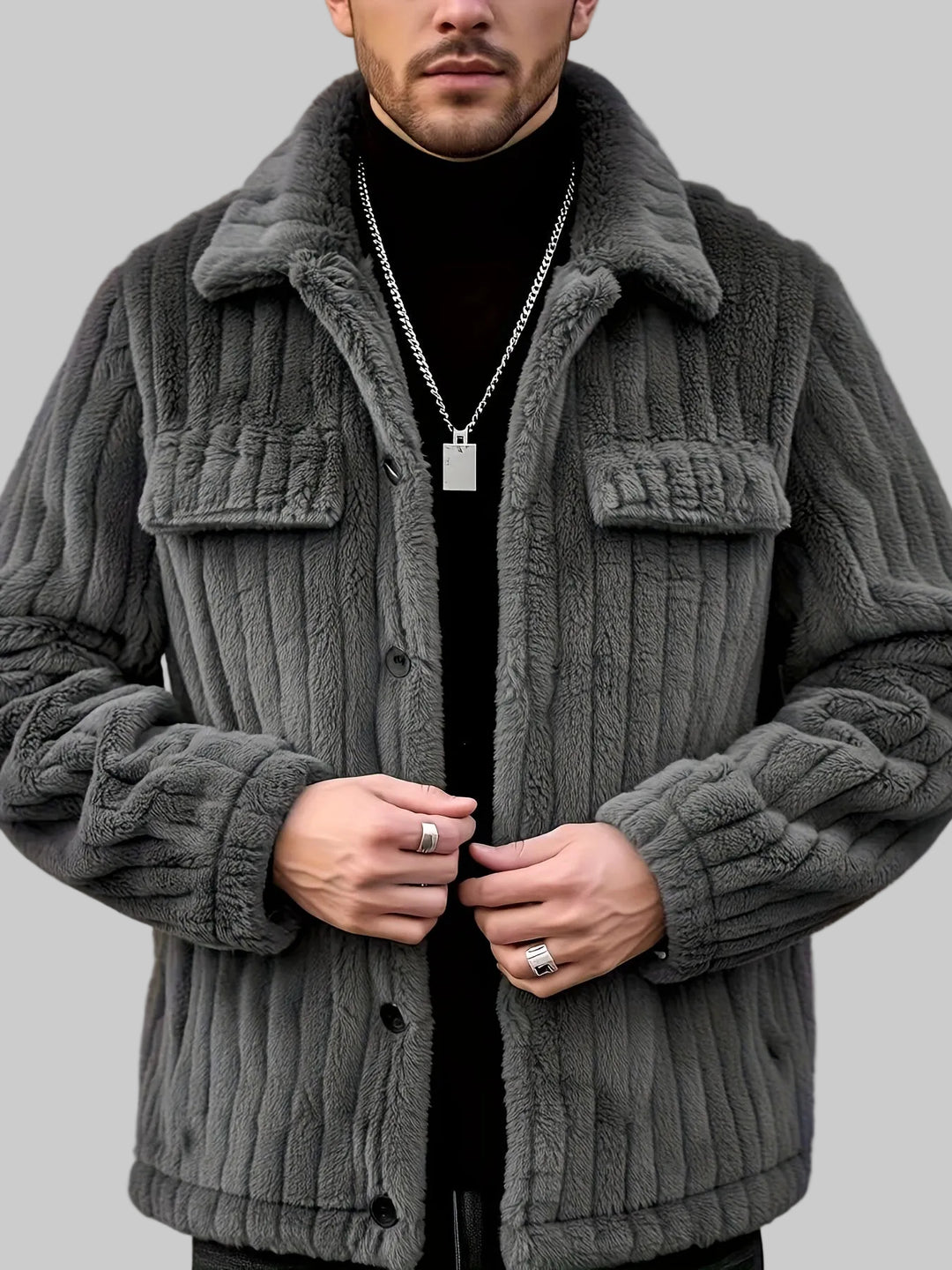 Conrad - Men's Quilted Lapel Jacket with Faux-Fur Collar