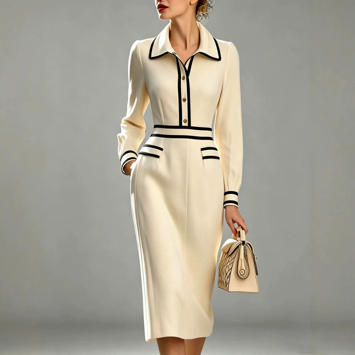 Cora - Women's Long-Sleeve Collared Midi Dress 1