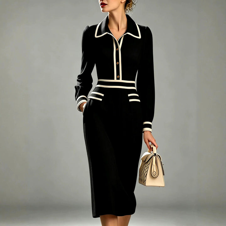Cora - Women's Long-Sleeve Collared Midi Dress 2