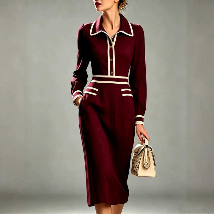 Cora - Women's Long-Sleeve Collared Midi Dress 3