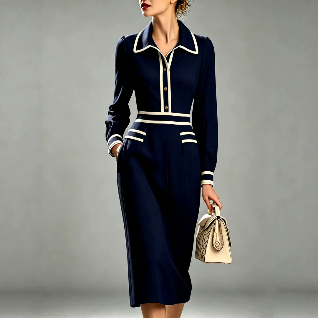 Cora - Women's Long-Sleeve Collared Midi Dress 4
