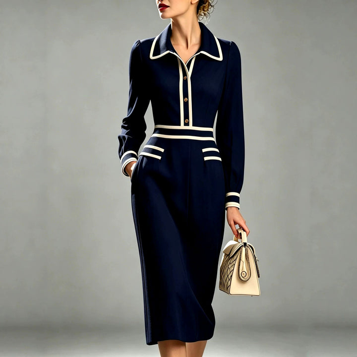 Cora - Women's Long-Sleeve Collared Midi Dress 4