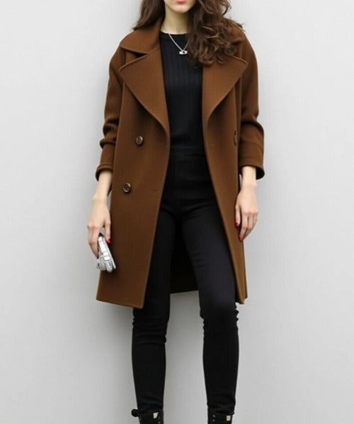 Cordelia - Women's Double-Breasted Coat with Oversized Notch Lapels