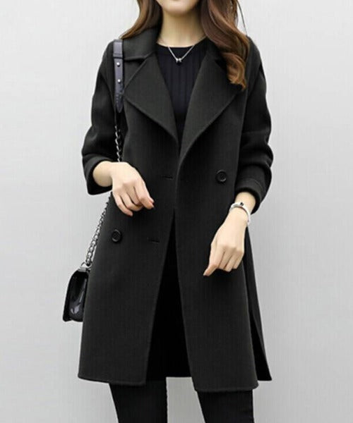 Cordelia - Women's Double-Breasted Coat with Oversized Notch Lapels
