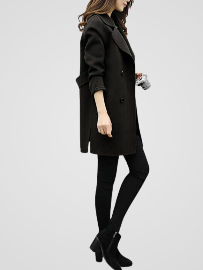 Cordelia - Women's Double-Breasted Coat with Oversized Notch Lapels