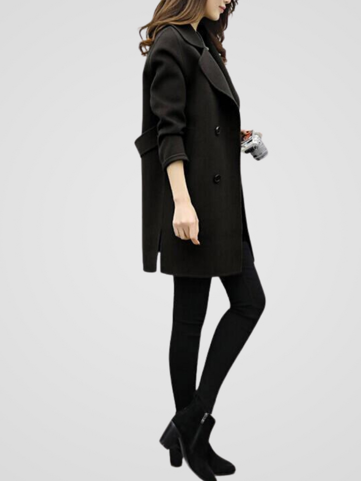 Cordelia - Women's Double-Breasted Coat with Oversized Notch Lapels
