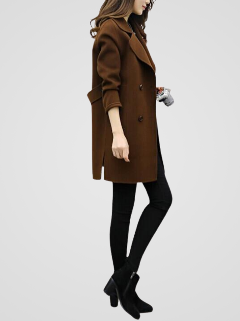 Cordelia - Women's Double-Breasted Coat with Oversized Notch Lapels