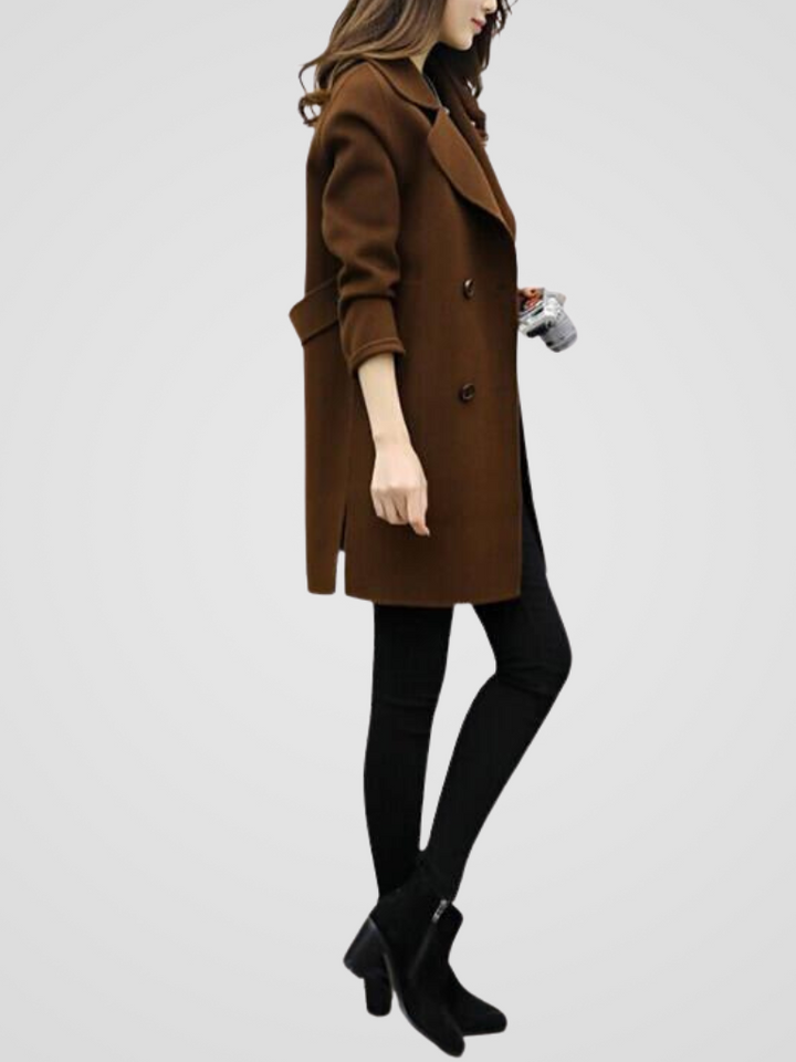 Cordelia - Women's Double-Breasted Coat with Oversized Notch Lapels