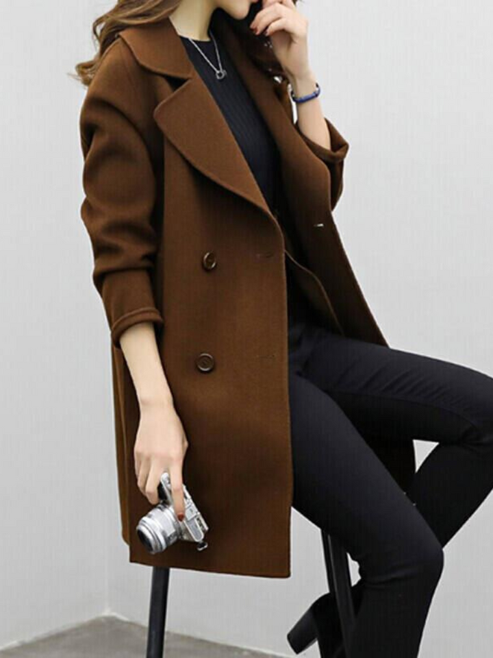 Cordelia - Women's Double-Breasted Coat with Oversized Notch Lapels