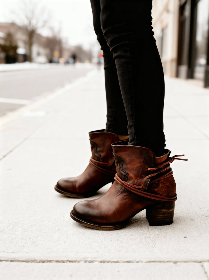 Cordelia - Women's Lace-Up Block Heel Ankle Boots