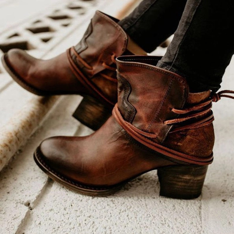 Cordelia - Women's Lace-Up Block Heel Ankle Boots