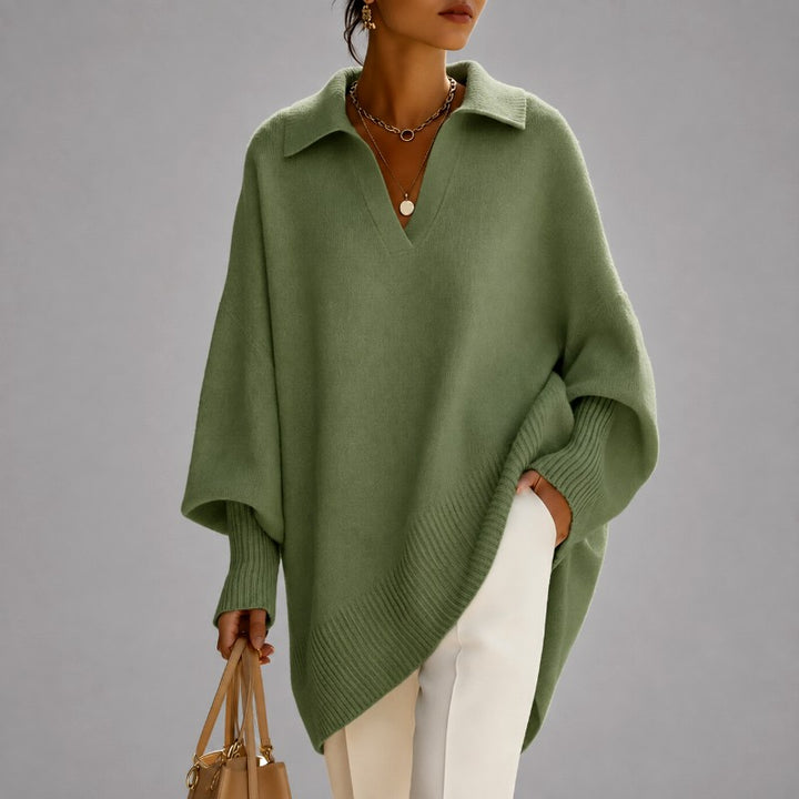 Corinne - Women's Collared V-Neck Poncho Sweater 5