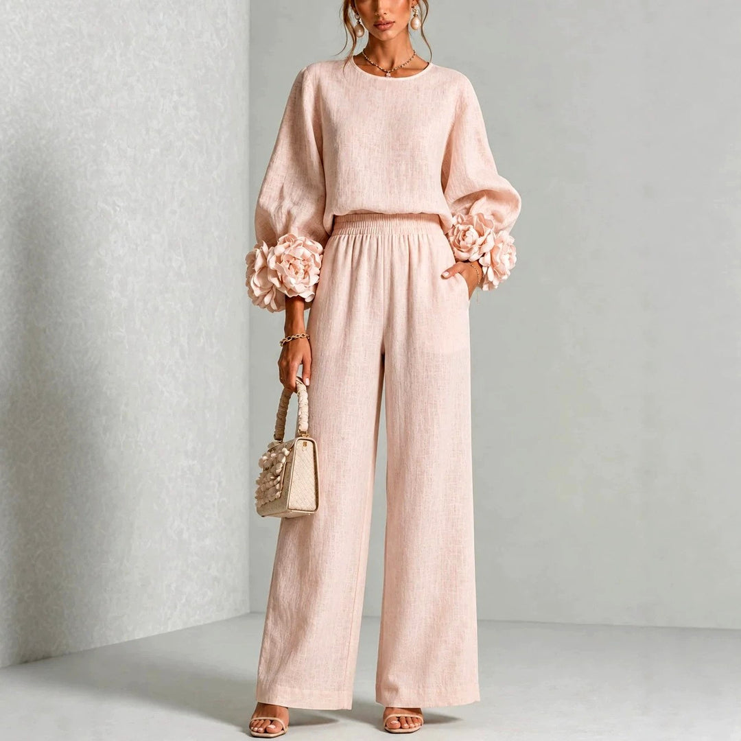 Cosima - Women's Balloon Sleeve Wide Leg Matching Set 2