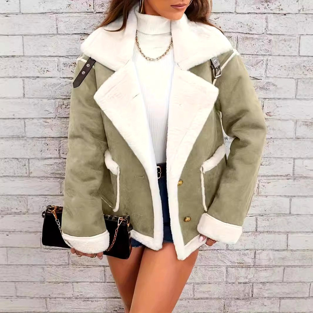 Cressida - Women's Faux Suede Shearling Lapel Jacket 2
