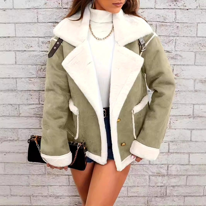 Cressida - Women's Faux Suede Shearling Lapel Jacket 2