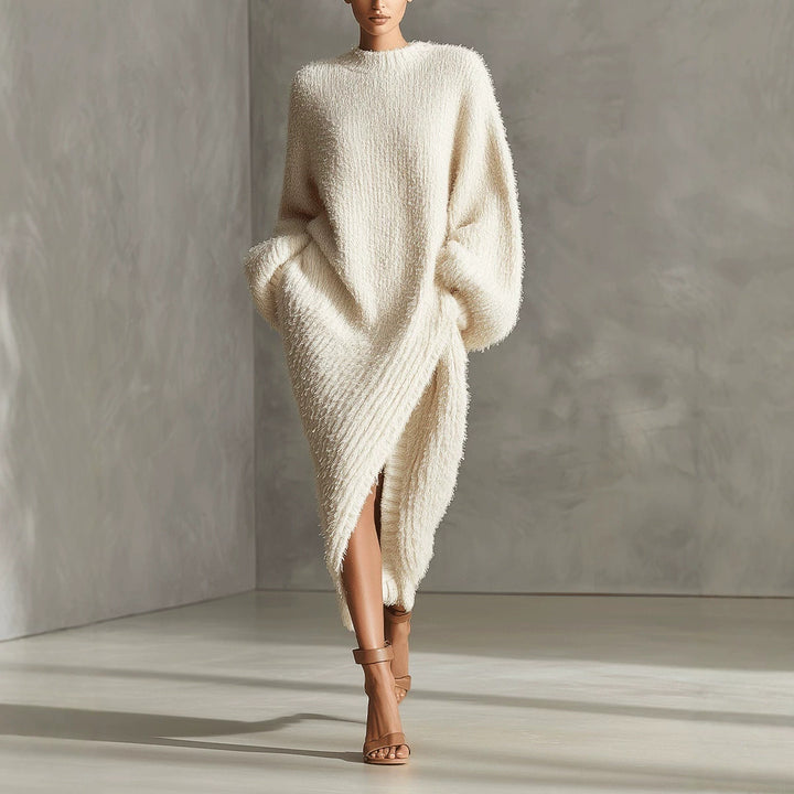 Cynthia - Women's Fuzzy Oversized Long Sleeve Sweater Dress 1