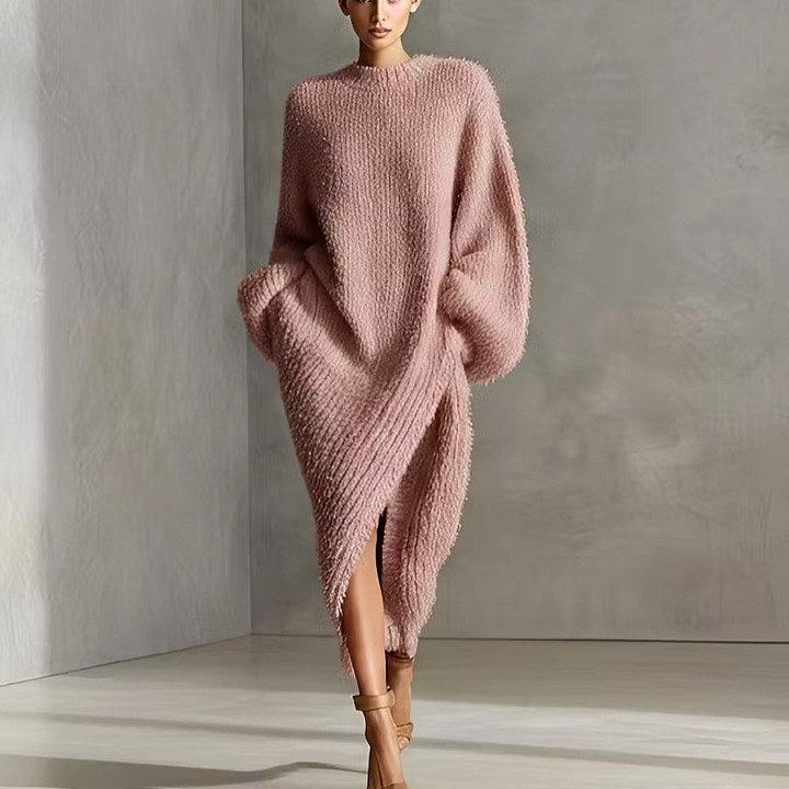 Cynthia - Women's Fuzzy Oversized Long Sleeve Sweater Dress 2