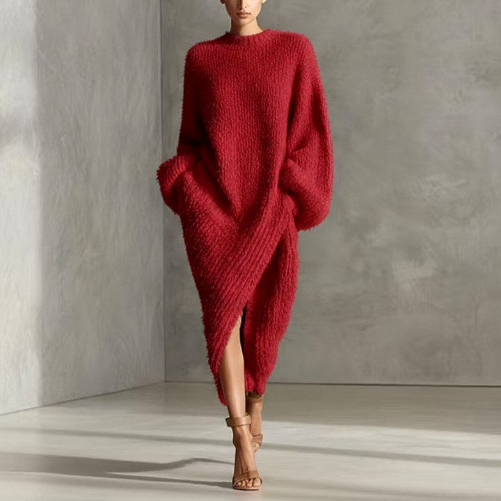 Cynthia - Women's Fuzzy Oversized Long Sleeve Sweater Dress 3