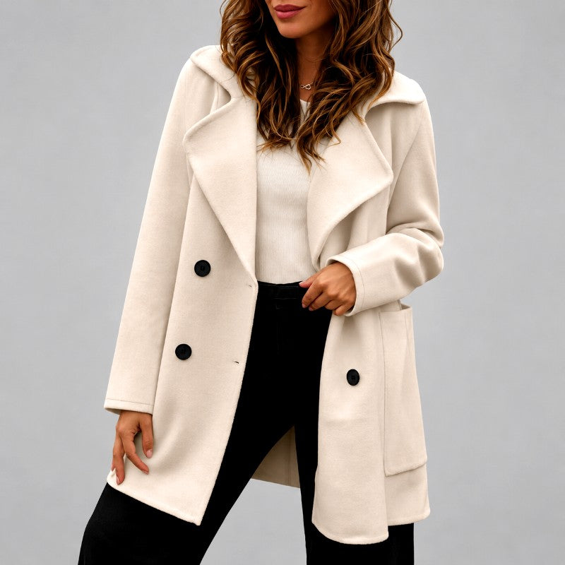 Cynthia - Women's Wide-Lapel Double-Breasted Longline Coat 1