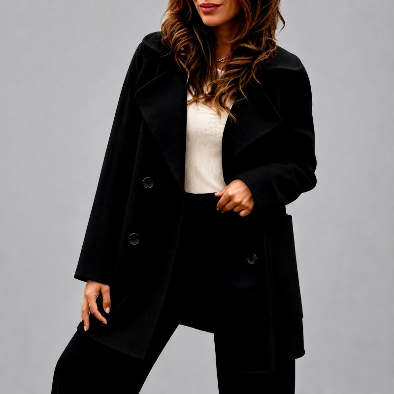 Cynthia - Women's Wide-Lapel Double-Breasted Longline Coat 2