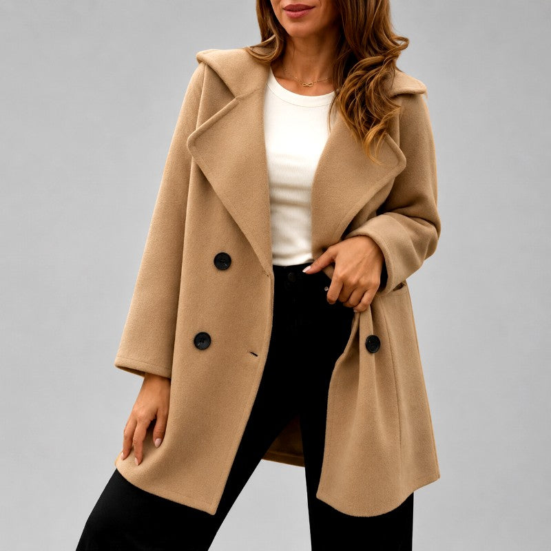 Cynthia - Women's Wide-Lapel Double-Breasted Longline Coat 3