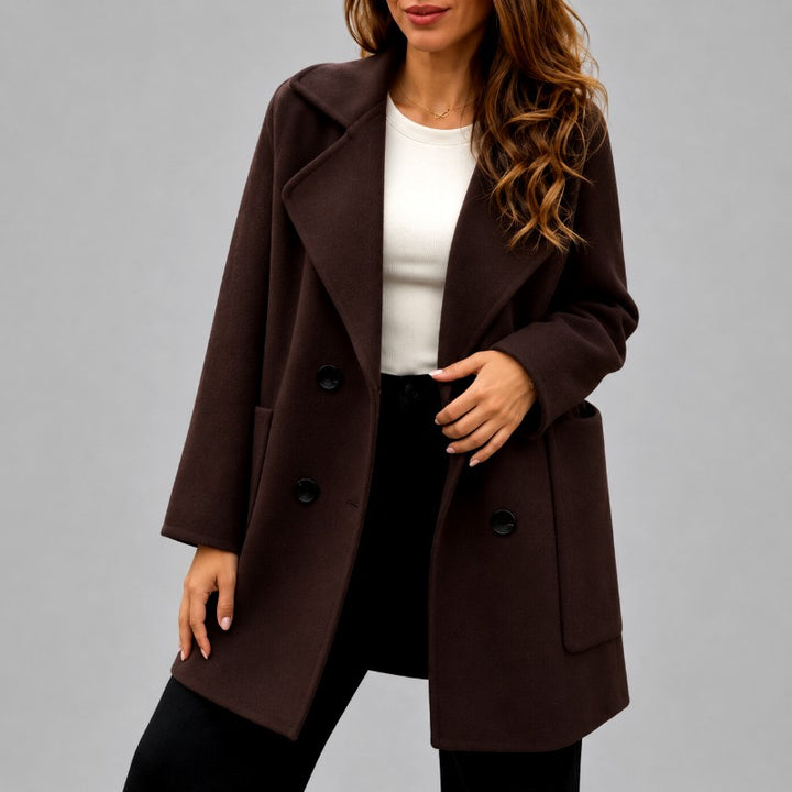 Cynthia - Women's Wide-Lapel Double-Breasted Longline Coat 4