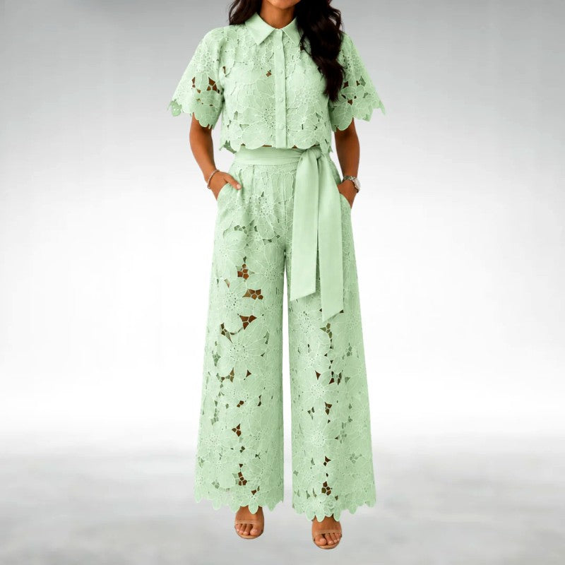 Daffodil - Women's Floral Cutout Wide Leg Matching Set
