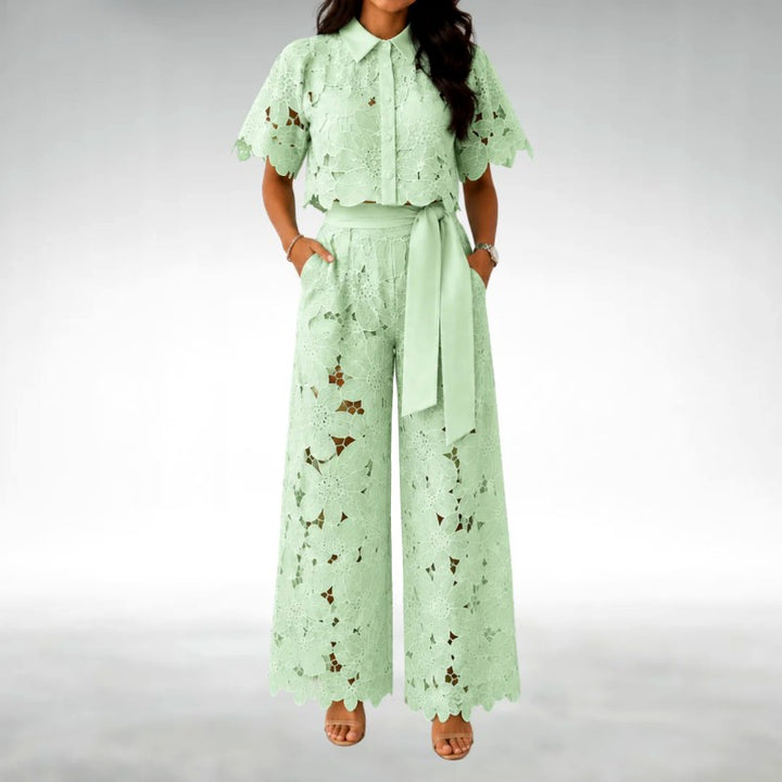 Daffodil - Women's Floral Cutout Wide Leg Matching Set