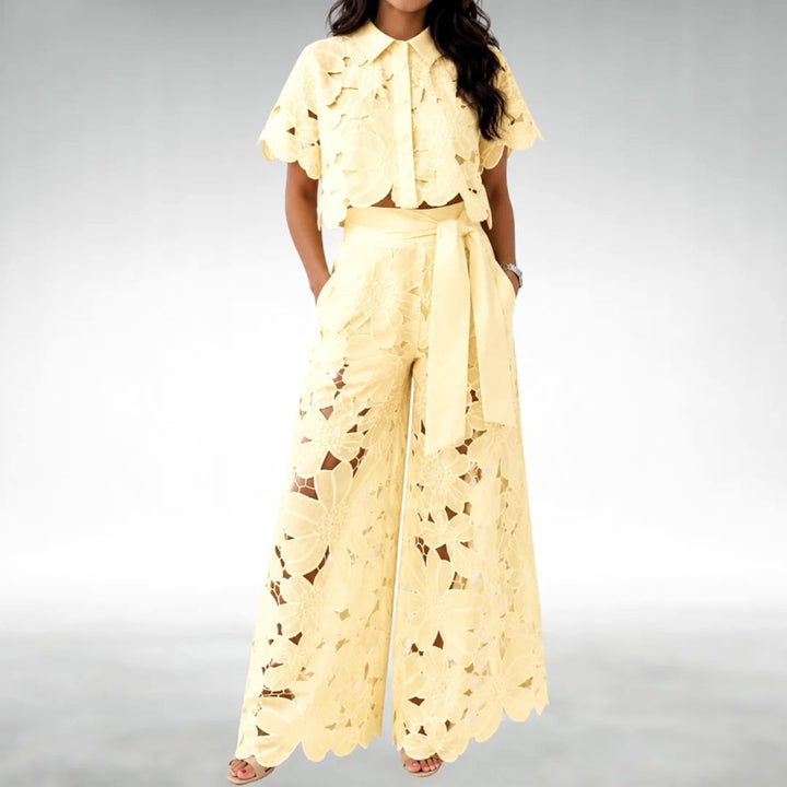 Daffodil - Women's Floral Cutout Wide Leg Matching Set