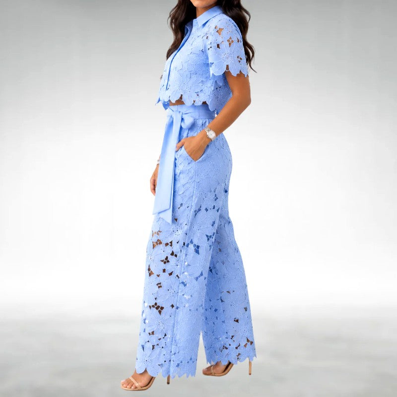 Daffodil - Women's Floral Cutout Wide Leg Matching Set