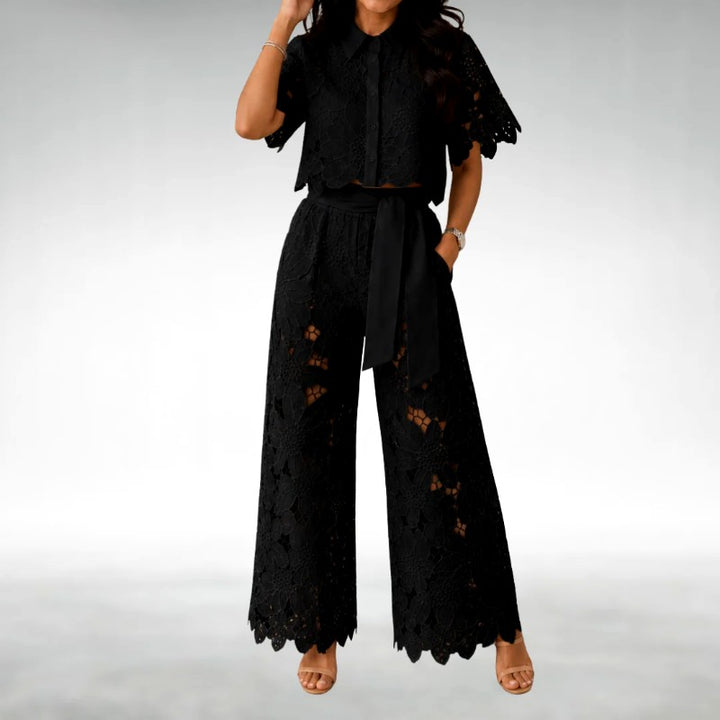 Daffodil - Women's Floral Cutout Wide Leg Matching Set