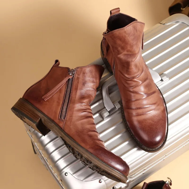 Damian - Men's Side-Zip Leather Chelsea Boots