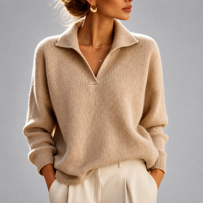 Danielle - Women's Open Collar V-Neck Knit Sweater 1
