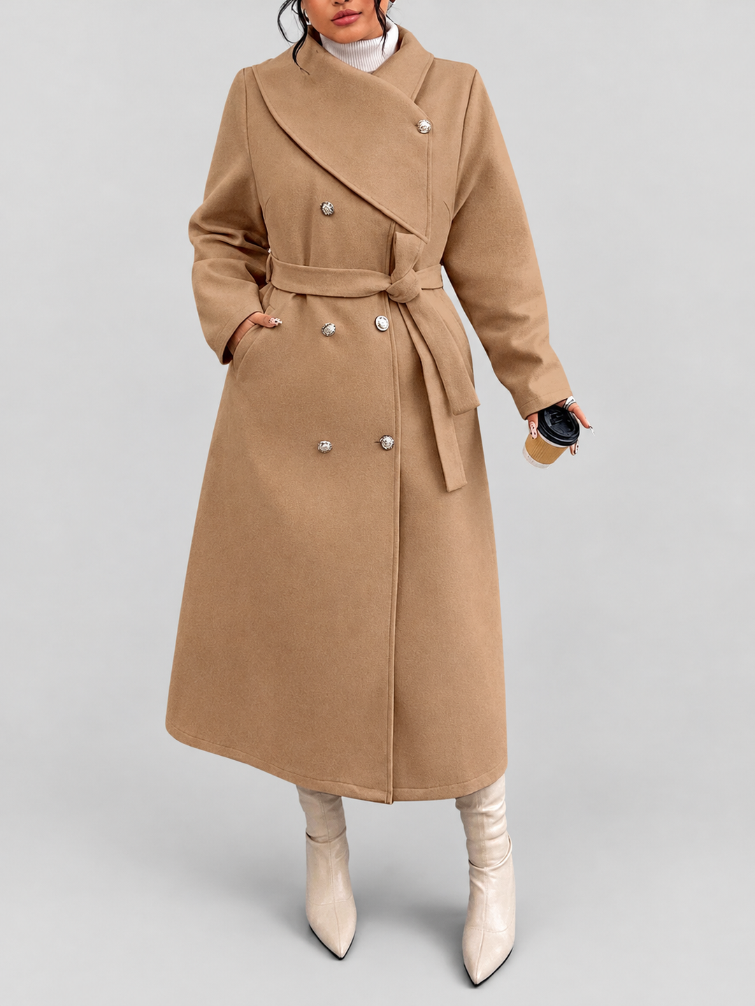 Danna - Women’s Double-Breasted Belted Longline Coat 11