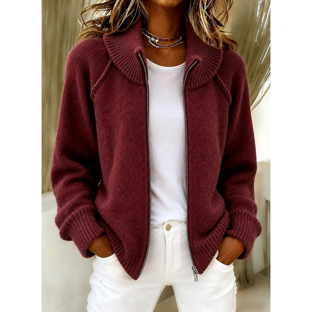 Daphne - Women's Zip-Up High Collar Knit Cardigan 2