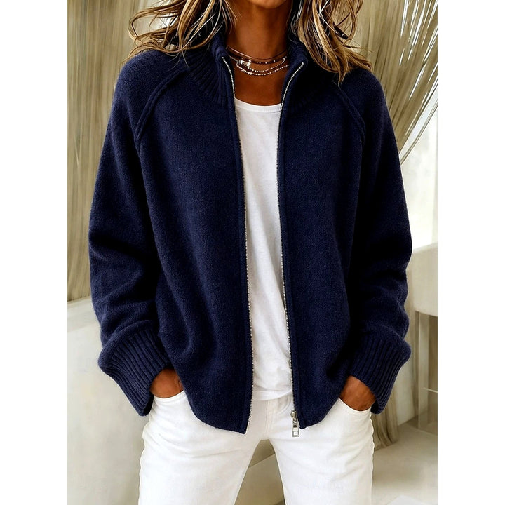Daphne - Women's Zip-Up High Collar Knit Cardigan 3