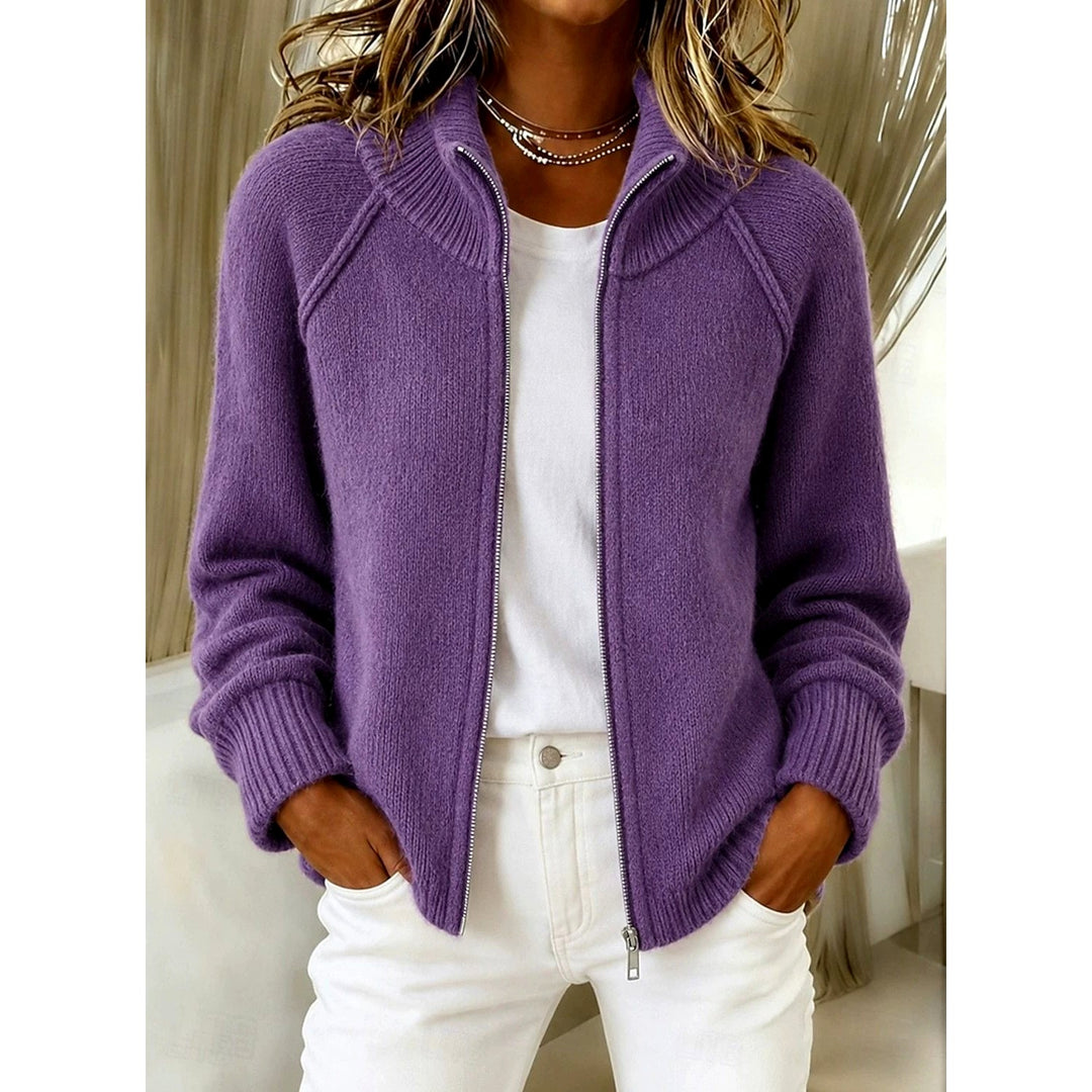 Daphne - Women's Zip-Up High Collar Knit Cardigan 4
