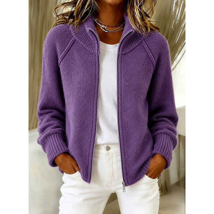 Daphne - Women's Zip-Up High Collar Knit Cardigan 4